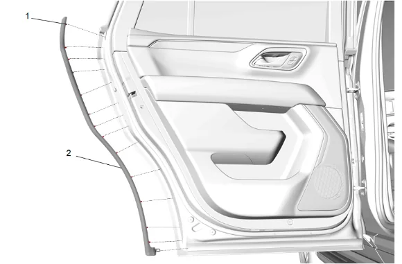 Rear Side Door Rear Auxiliary Weatherstrip Replacement (short wheel base) — figure 1