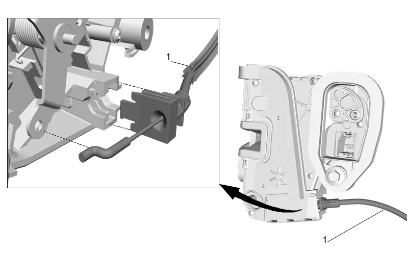 Front Side Door Inside Handle Cable Replacement (without NWM) — figure 18