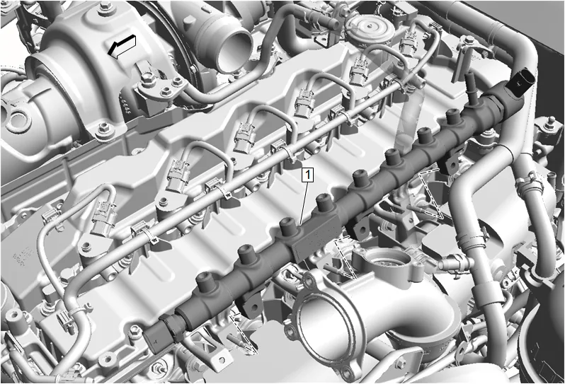 High Pressure Diesel Fuel Injection Rail Replacement — figure 45