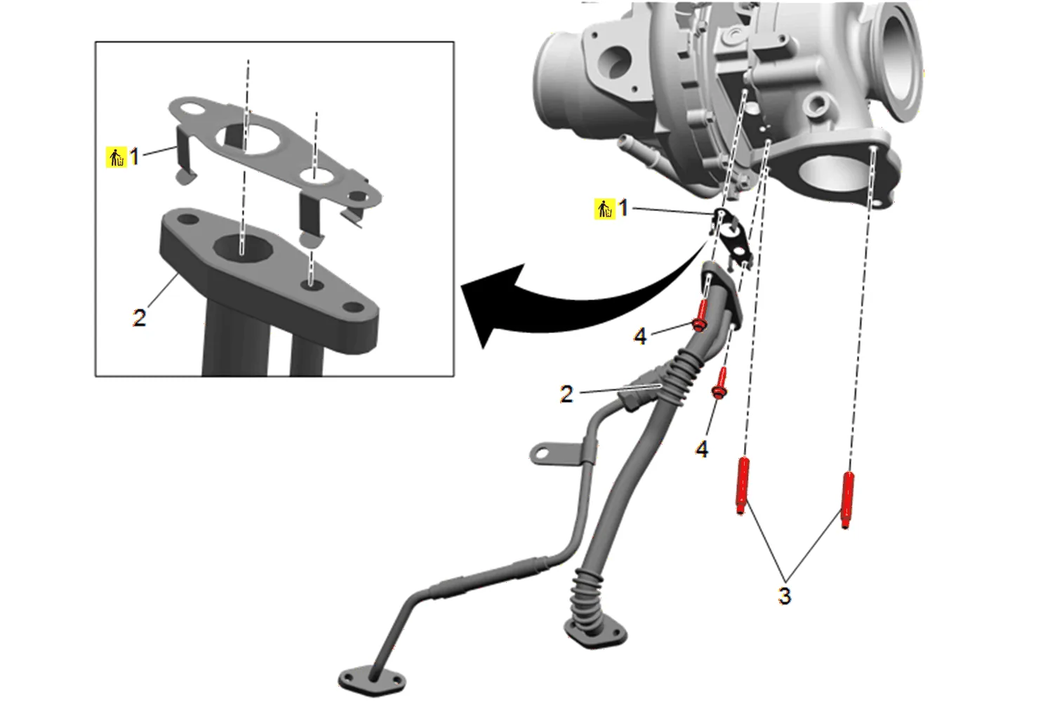 Turbocharger Coolant Feed Pipe Replacement — figure 29