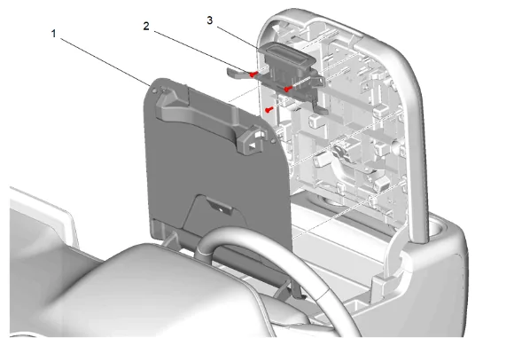 Front Floor Console Armrest Latch Replacement (D07) — figure 1