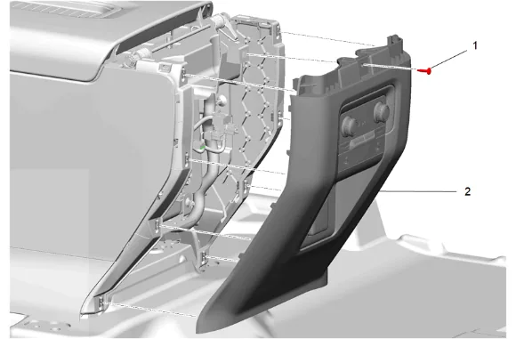 Front Floor Rear Console Trim Plate Replacement (D07) — figure 2
