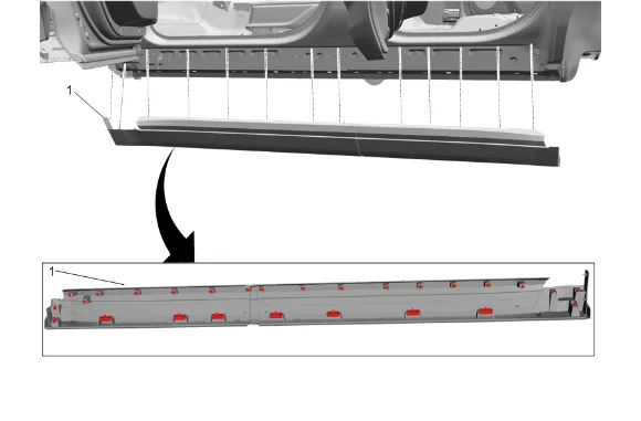 Rocker Panel Rear Molding Replacement (B3L) — figure 4