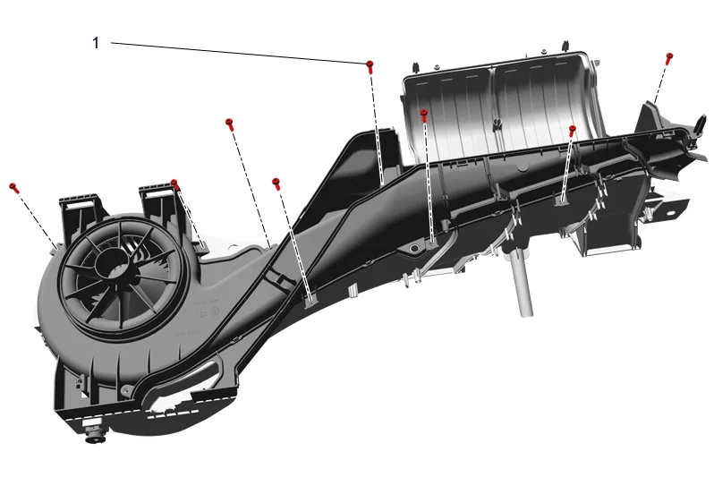 Heater and Air Conditioning Evaporator Case Replacement - Upper — figure 16