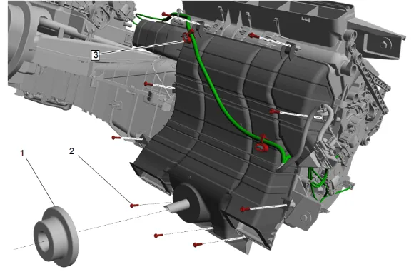 Heater and Air Conditioning Evaporator Module Cover Replacement (Air Flow Distributor) — figure 2