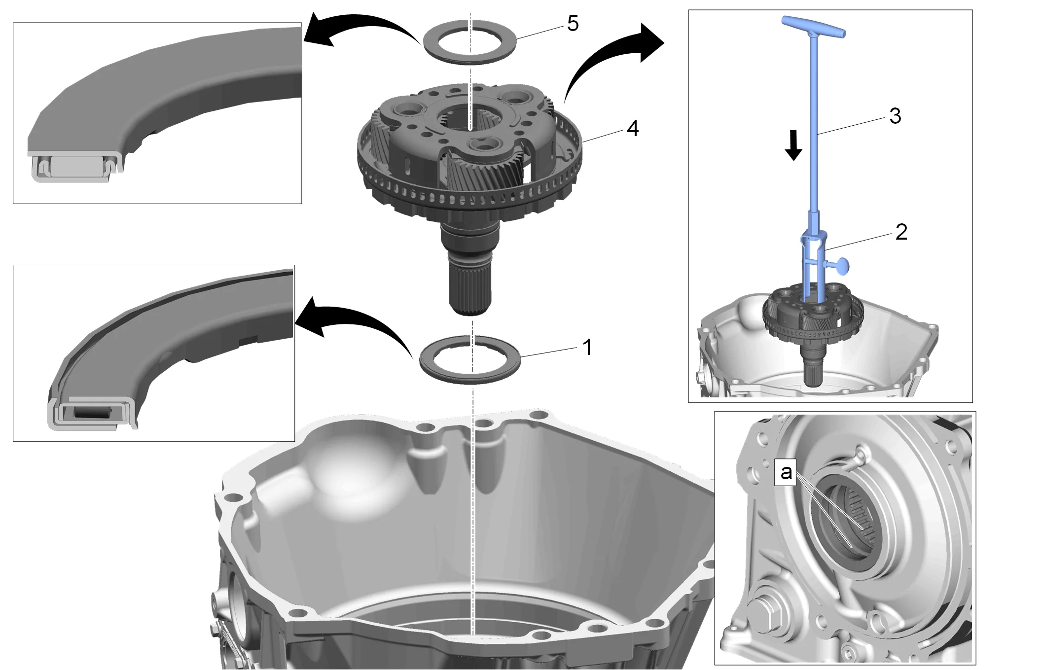 Output Carrier Assembly and Output Carrier Thrust Bearings Installation (4WD) — figure 2