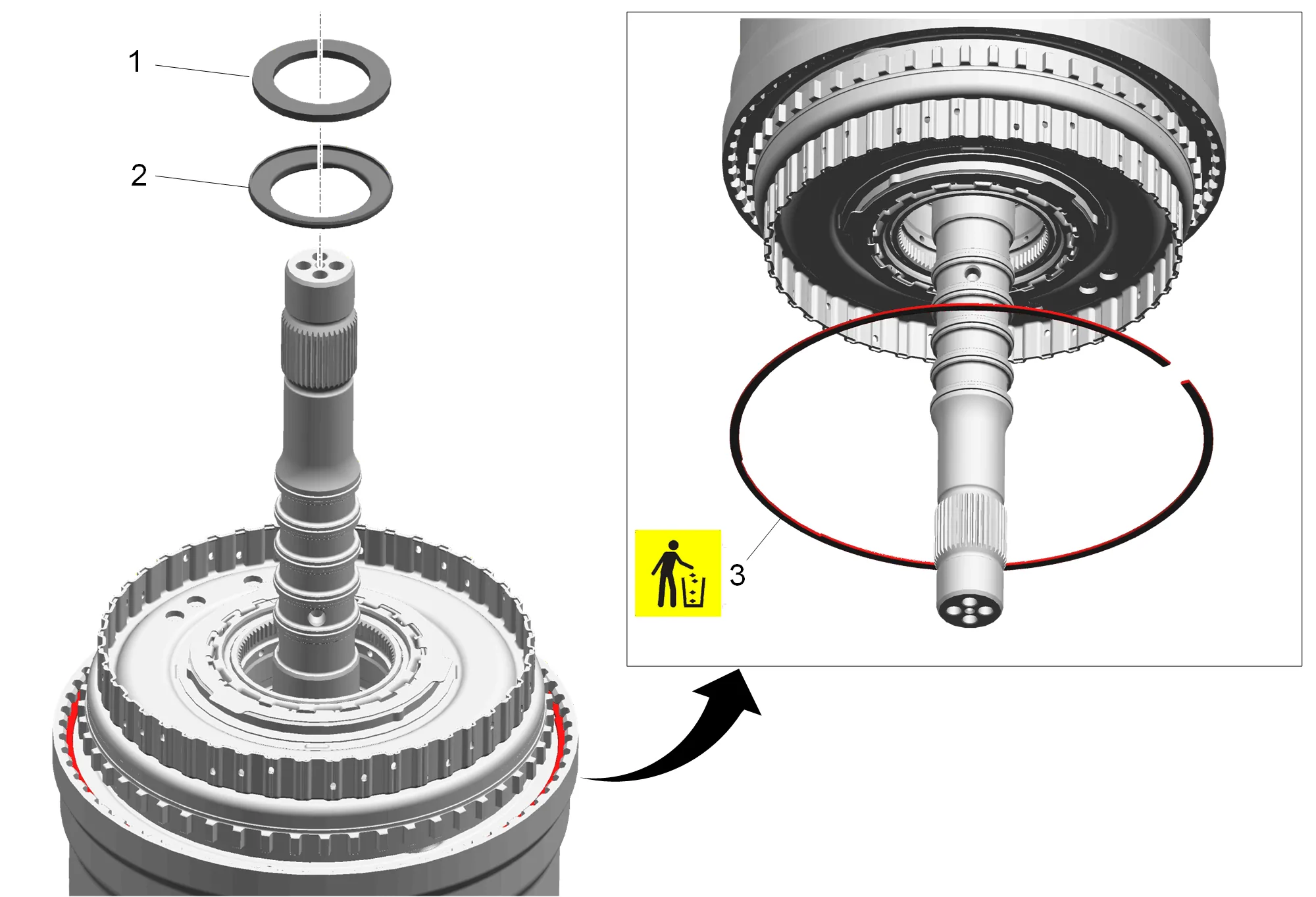 Rotating Clutch, Gear, and Shaft Shell Assembly Disassemble — figure 1